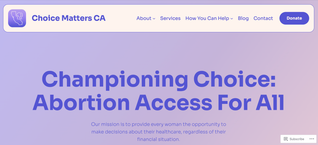 A screenshot of the Choice Matter CA website
